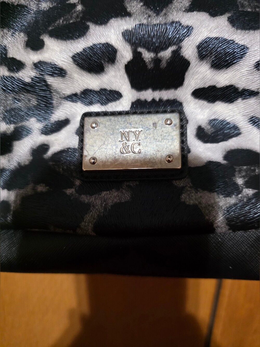 New York & Co. Black & White Leopard Print Tote Bag with Black Trim - Picture 2 of 5